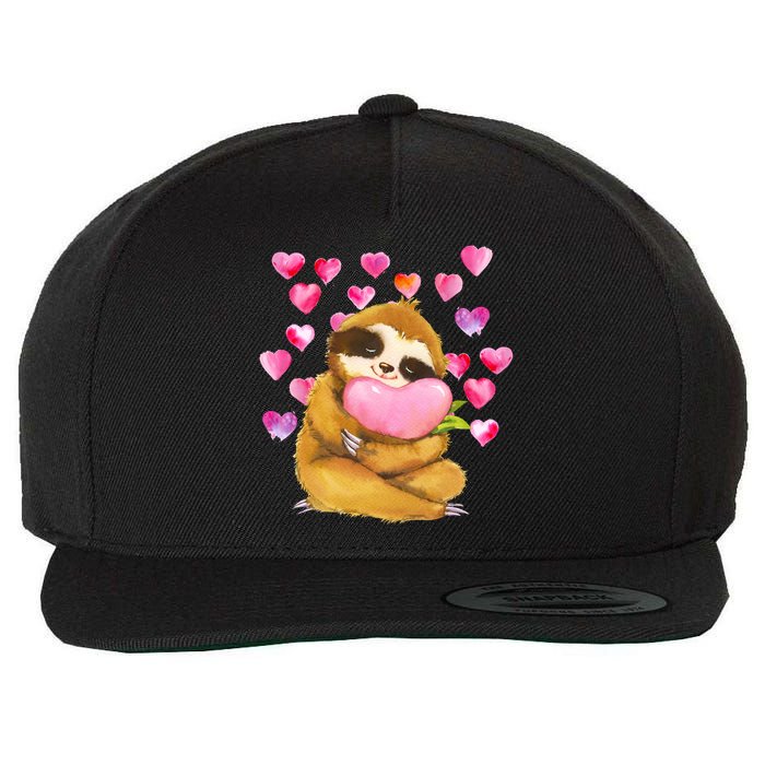 Sloth Valentine's Day Cute Sloth Hugging A Heart Wool Snapback Cap