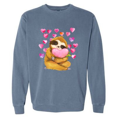 Sloth Valentine's Day Cute Sloth Hugging A Heart Garment-Dyed Sweatshirt