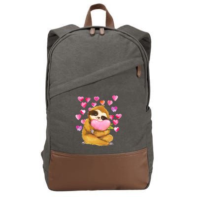 Sloth Valentine's Day Cute Sloth Hugging A Heart Cotton Canvas Backpack