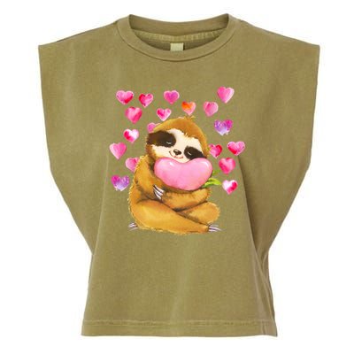 Sloth Valentine's Day Cute Sloth Hugging A Heart Garment-Dyed Women's Muscle Tee