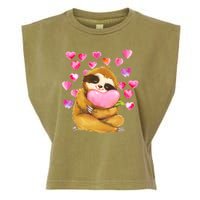 Sloth Valentine's Day Cute Sloth Hugging A Heart Garment-Dyed Women's Muscle Tee