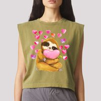 Sloth Valentine's Day Cute Sloth Hugging A Heart Garment-Dyed Women's Muscle Tee