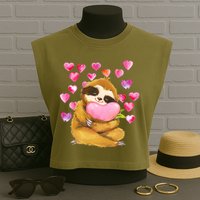 Sloth Valentine's Day Cute Sloth Hugging A Heart Garment-Dyed Women's Muscle Tee