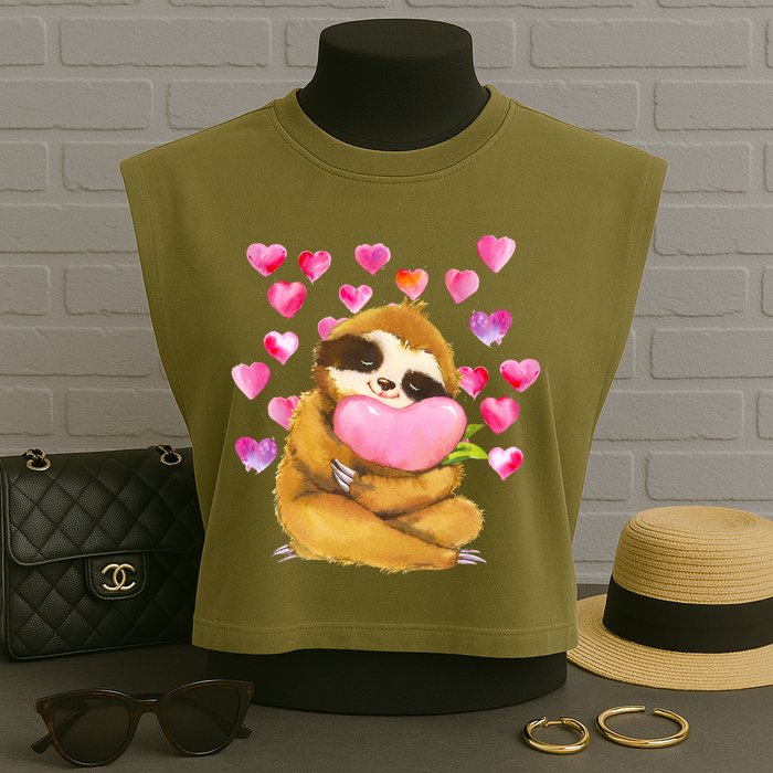 Sloth Valentine's Day Cute Sloth Hugging A Heart Garment-Dyed Women's Muscle Tee