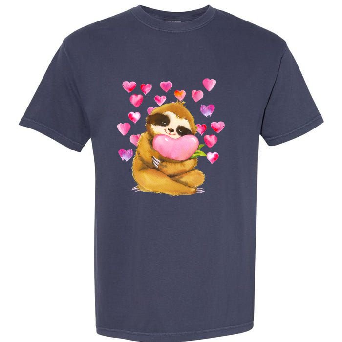 Sloth Valentine's Day Cute Sloth Hugging A Heart Garment-Dyed Heavyweight T-Shirt