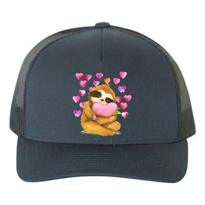 Sloth Valentine's Day Cute Sloth Hugging A Heart Yupoong Adult 5-Panel Trucker Hat