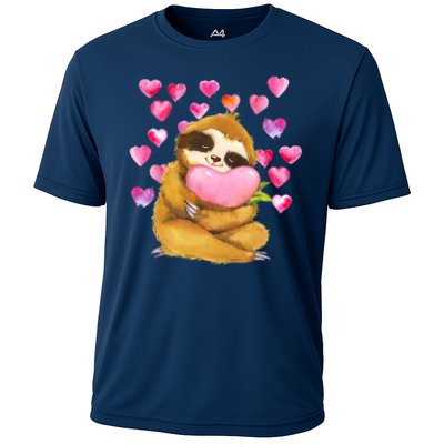 Sloth Valentine's Day Cute Sloth Hugging A Heart Performance Shirt