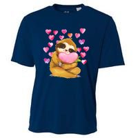 Sloth Valentine's Day Cute Sloth Hugging A Heart Cooling Performance Crew T-Shirt