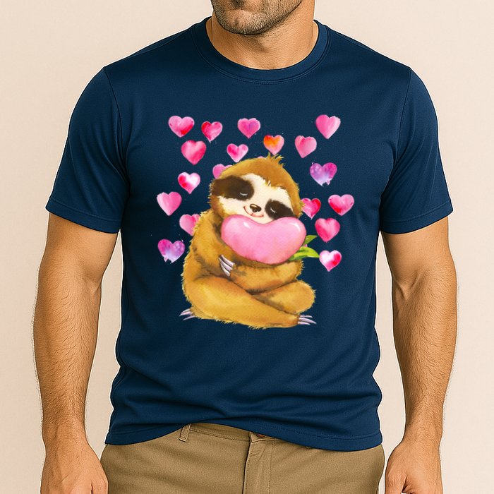 Sloth Valentine's Day Cute Sloth Hugging A Heart Performance Shirt