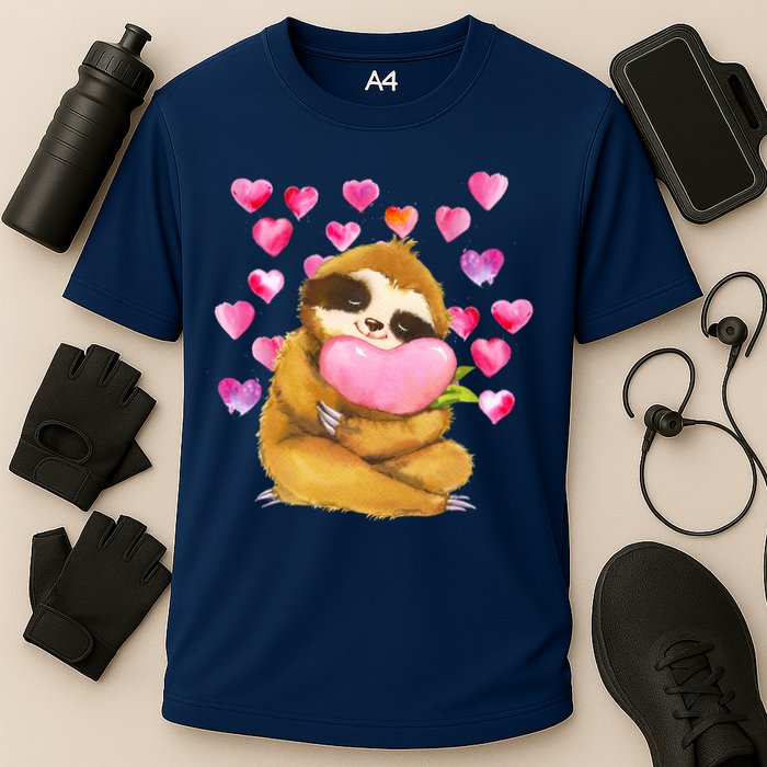 Sloth Valentine's Day Cute Sloth Hugging A Heart Performance Shirt