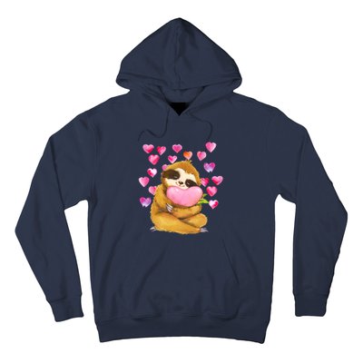 Sloth Valentine's Day Cute Sloth Hugging A Heart Hoodie