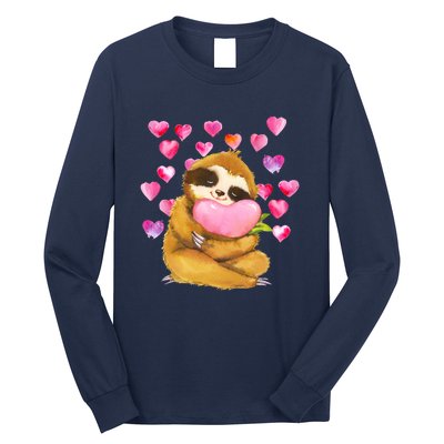 Sloth Valentine's Day Cute Sloth Hugging A Heart Long Sleeve Shirt