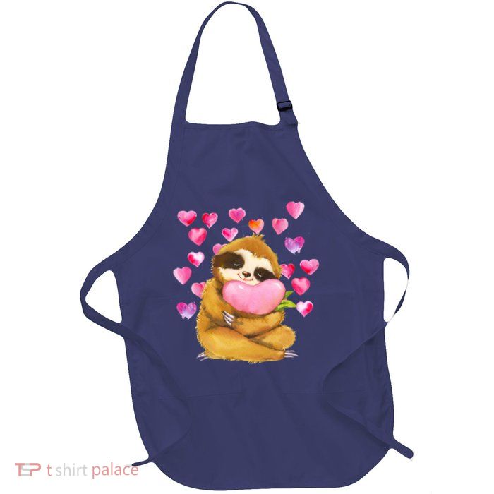 Sloth Valentine's Day Cute Sloth Hugging A Heart Apron