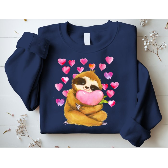 Sloth Valentine's Day Cute Sloth Hugging A Heart Sweatshirt