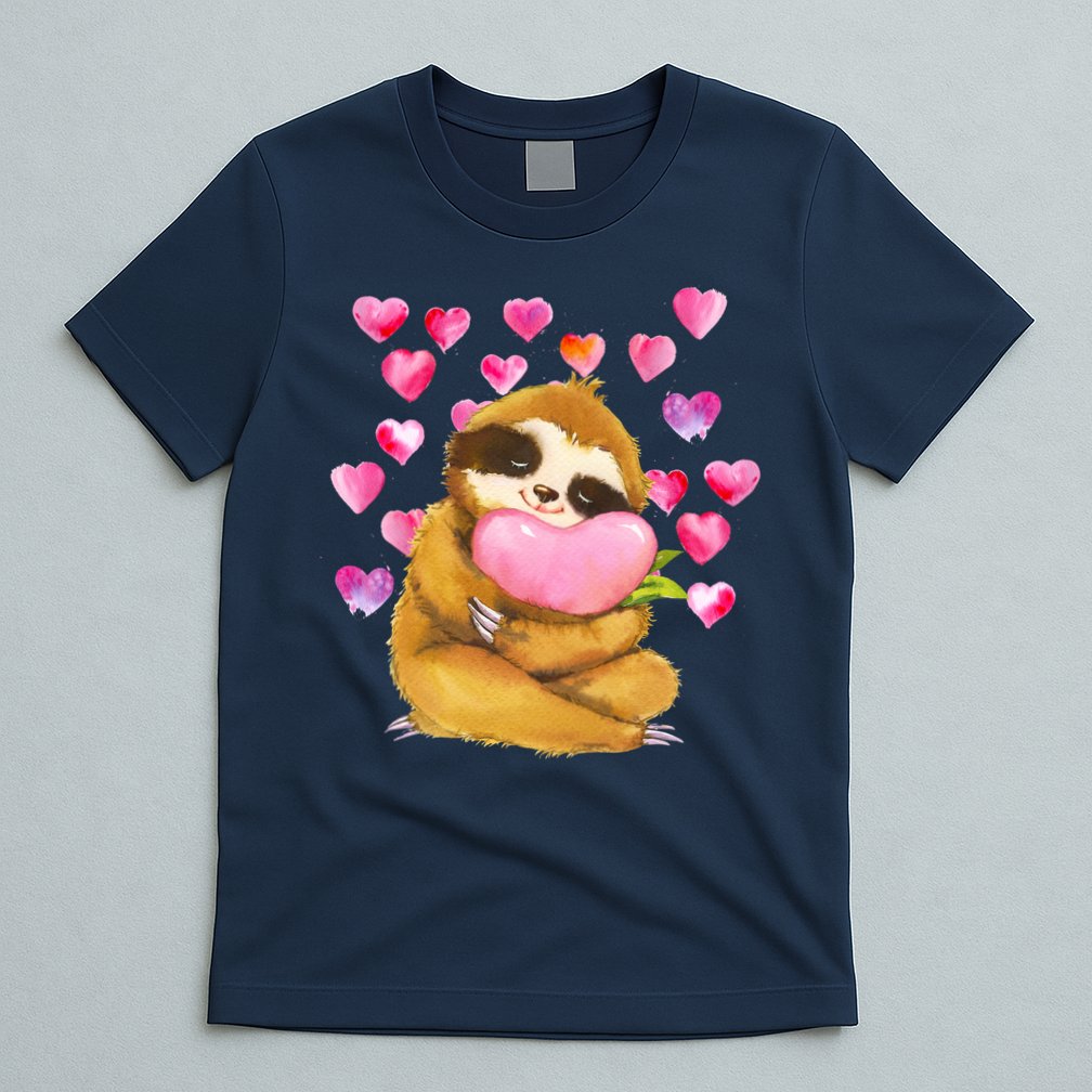 Sloth Valentine's Day Cute Sloth Hugging A Heart T-Shirt