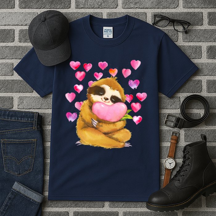 Sloth Valentine's Day Cute Sloth Hugging A Heart Tall T-Shirt