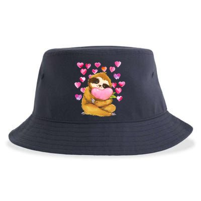 Sloth Valentine's Day Cute Sloth Hugging A Heart Sustainable Bucket Hat