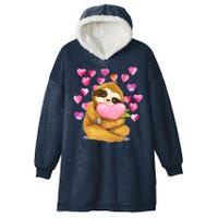 Sloth Valentine's Day Cute Sloth Hugging A Heart Hooded Wearable Blanket