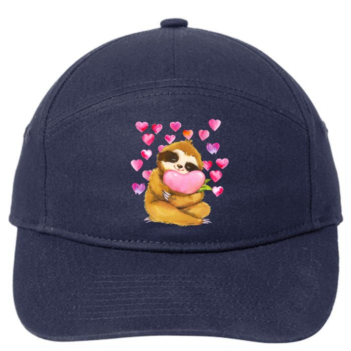 Sloth Valentine's Day Cute Sloth Hugging A Heart 7-Panel Snapback Hat