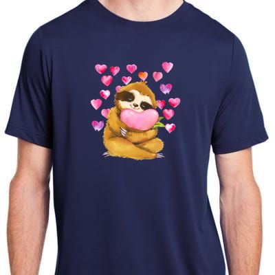 Sloth Valentine's Day Cute Sloth Hugging A Heart Adult ChromaSoft Performance T-Shirt