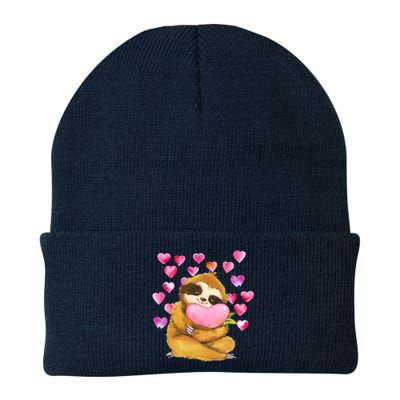 Sloth Valentine's Day Cute Sloth Hugging A Heart Beanie