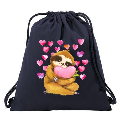 Sloth Valentine's Day Cute Sloth Hugging A Heart Drawstring Bag