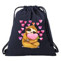 Sloth Valentine's Day Cute Sloth Hugging A Heart Drawstring Bag