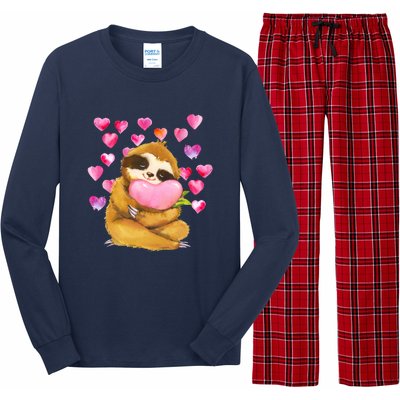 Sloth Valentine's Day Cute Sloth Hugging A Heart Long Sleeve Pajama Set