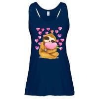 Sloth Valentine's Day Cute Sloth Hugging A Heart Ladies Essential Flowy Tank