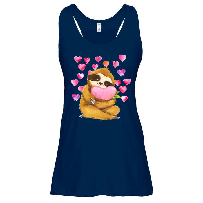 Sloth Valentine's Day Cute Sloth Hugging A Heart Ladies Essential Flowy Tank