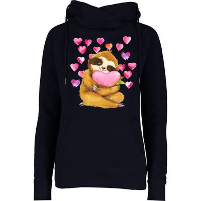 Sloth Valentine's Day Cute Sloth Hugging A Heart Womens Funnel Neck Pullover Hood