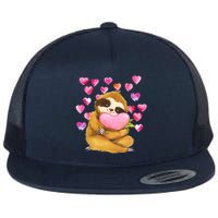 Sloth Valentine's Day Cute Sloth Hugging A Heart Flat Bill Trucker Hat