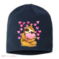 Sloth Valentine's Day Cute Sloth Hugging A Heart Sustainable Beanie