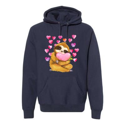 Sloth Valentine's Day Cute Sloth Hugging A Heart Premium Hoodie