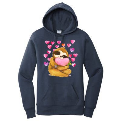 Sloth Valentine's Day Cute Sloth Hugging A Heart Women's Pullover Hoodie