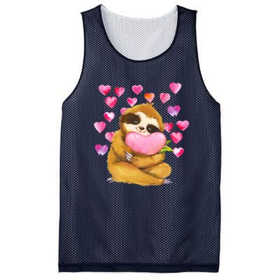 Sloth Valentine's Day Cute Sloth Hugging A Heart Mesh Reversible Basketball Jersey Tank