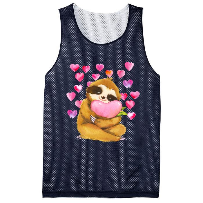 Sloth Valentine's Day Cute Sloth Hugging A Heart Mesh Reversible Basketball Jersey Tank