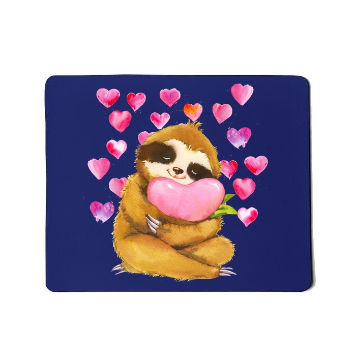 Sloth Valentine's Day Cute Sloth Hugging A Heart Mousepad
