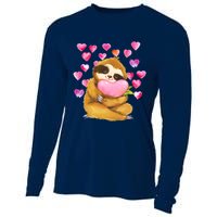 Sloth Valentine's Day Cute Sloth Hugging A Heart Cooling Performance Long Sleeve Crew