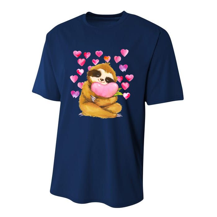 Sloth Valentine's Day Cute Sloth Hugging A Heart Performance Sprint T-Shirt