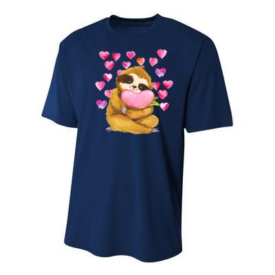 Sloth Valentine's Day Cute Sloth Hugging A Heart Youth Performance Sprint T-Shirt