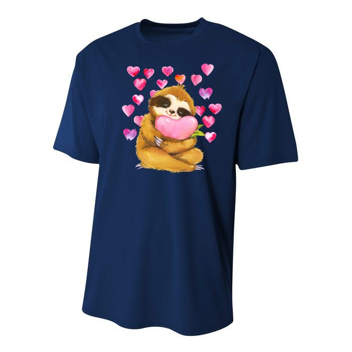 Sloth Valentine's Day Cute Sloth Hugging A Heart Youth Performance Sprint T-Shirt
