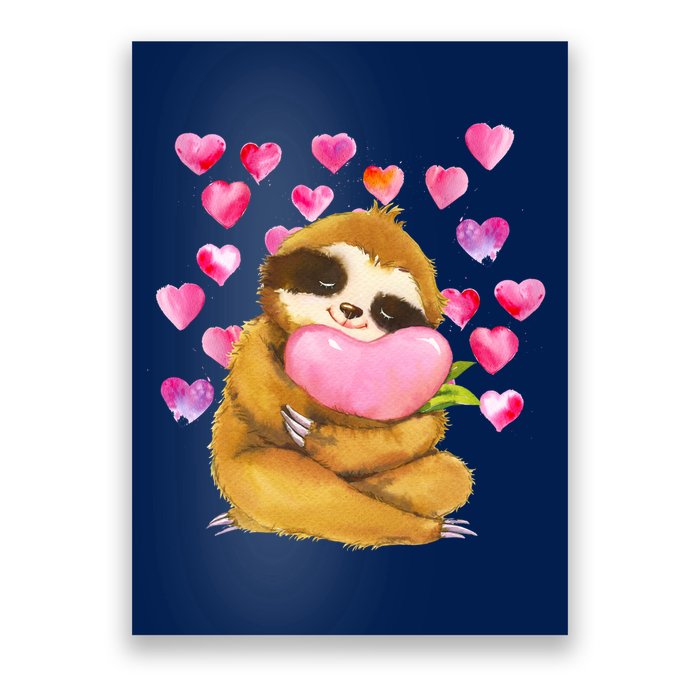 Sloth Valentine's Day Cute Sloth Hugging A Heart Poster