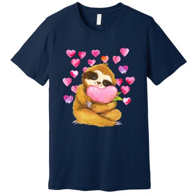 Sloth Valentine's Day Cute Sloth Hugging A Heart Premium T-Shirt