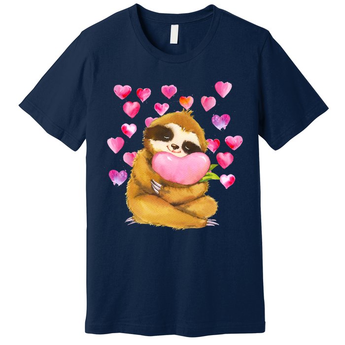 Sloth Valentine's Day Cute Sloth Hugging A Heart Premium T-Shirt