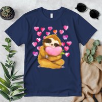 Sloth Valentine's Day Cute Sloth Hugging A Heart Premium T-Shirt