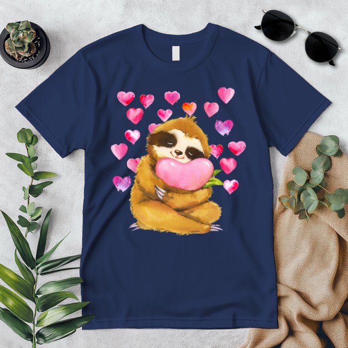 Sloth Valentine's Day Cute Sloth Hugging A Heart Premium T-Shirt