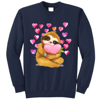 Sloth Valentine's Day Cute Sloth Hugging A Heart Tall Sweatshirt