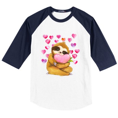 Sloth Valentine's Day Cute Sloth Hugging A Heart Baseball Sleeve Shirt