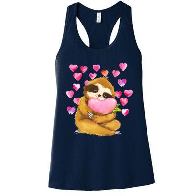 Sloth Valentine's Day Cute Sloth Hugging A Heart Womens Tank Top